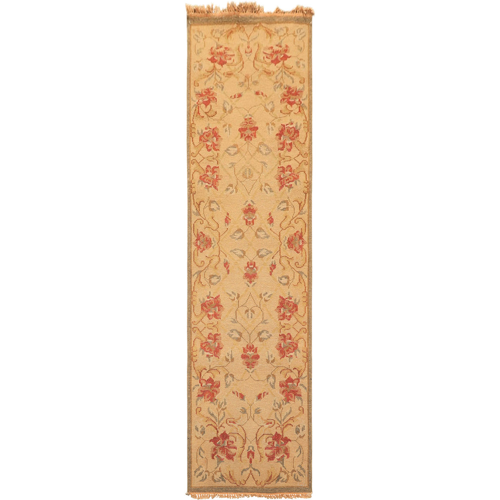 Runner Beige, Rust, Gold Color Hand Knotted Soumak Wool Transitional Oriental Rug