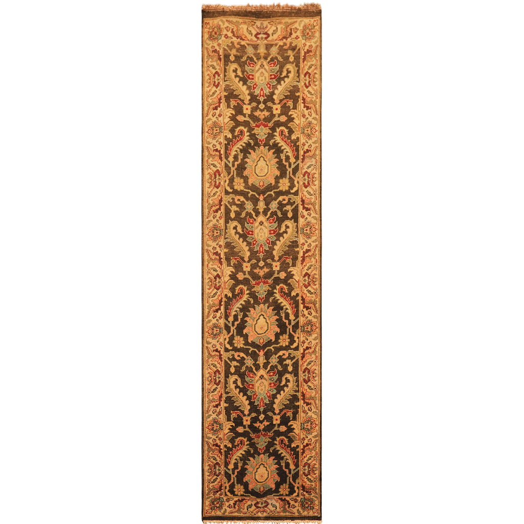 Multi Size Brown Gold Aqua Color Hand Knotted Agra Wool Traditional Oriental Rug