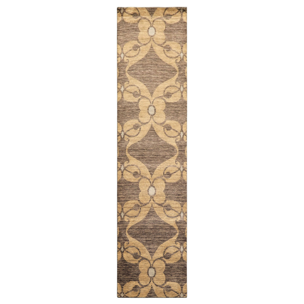 2'6x10 Gray, Beige, Slate Color Hand Knotted Tibetan Wool Transitional Oriental Rug