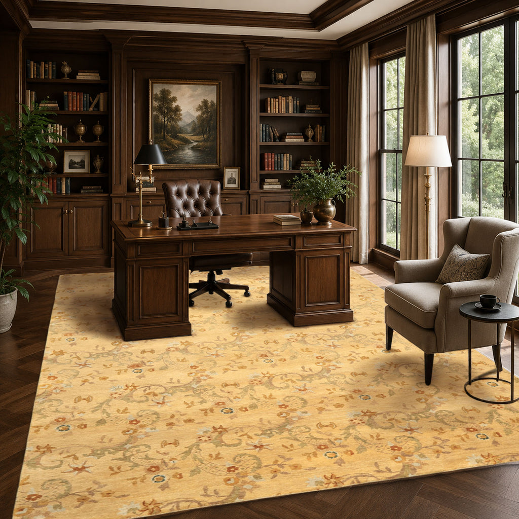 8x10 Light Gold, Gray, Caramel Color Hand Woven Oushak Wool Transitional Oriental Rug