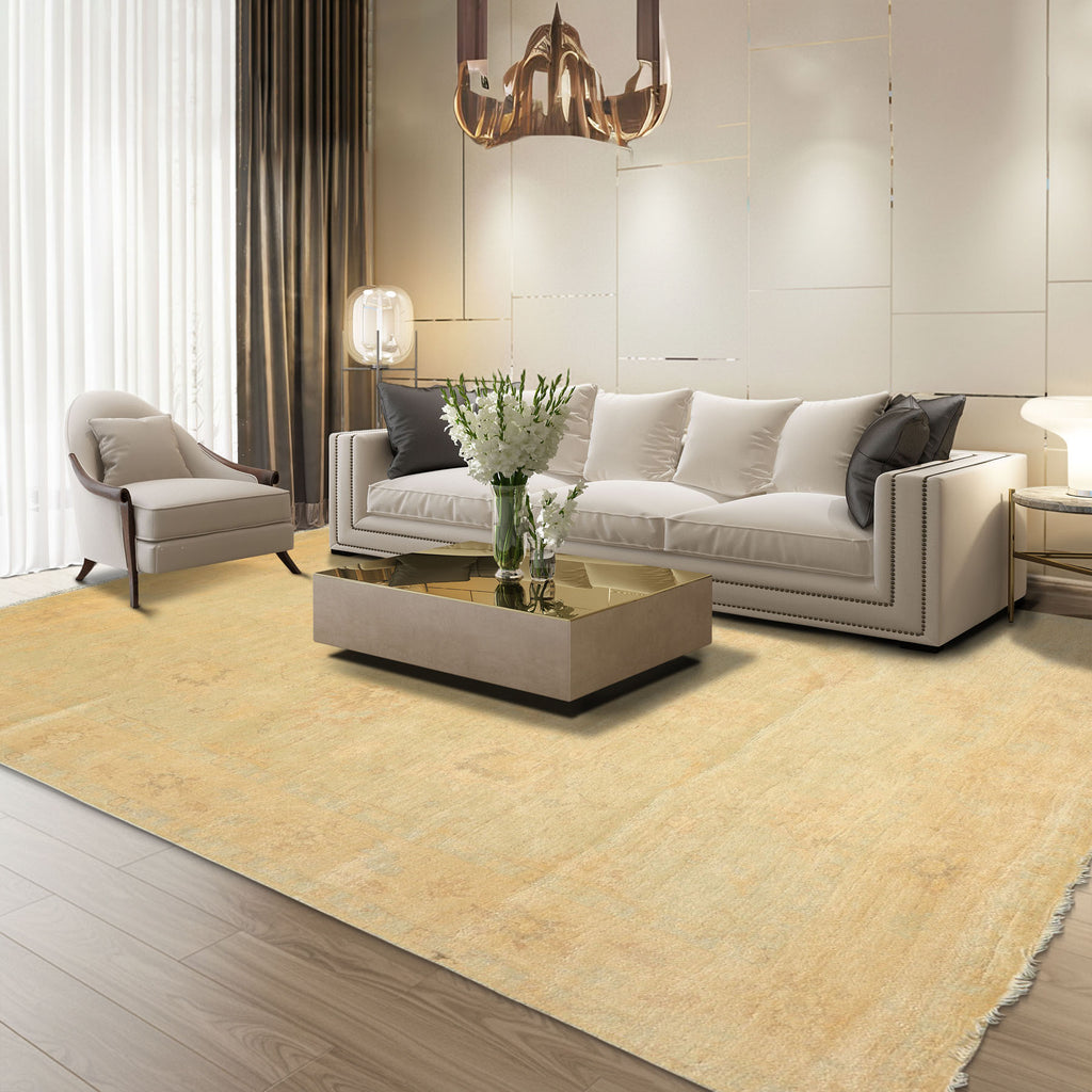 8x10 Gray, Beige, Tan Color Hand Knotted Oushak New Zealand Wool Transitional Oriental Rug