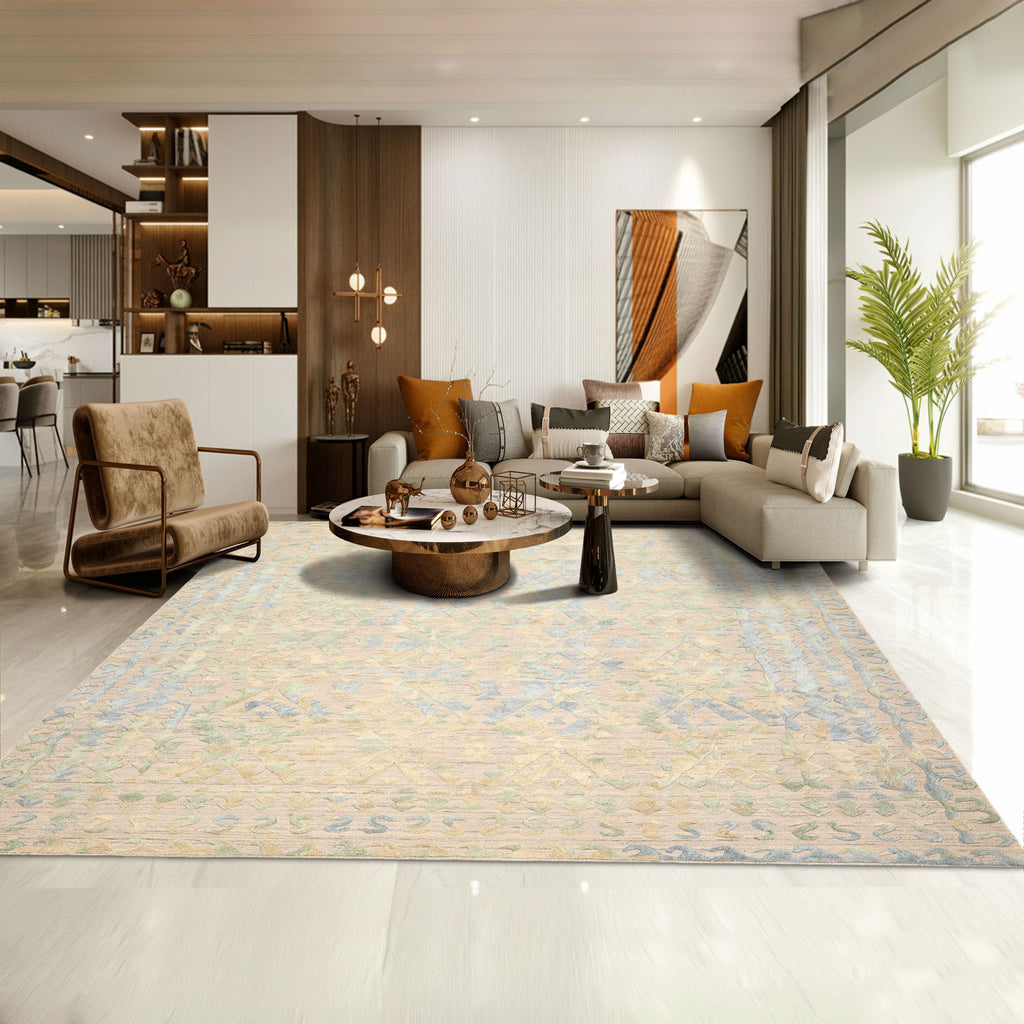 8x10 Taupe, Green, Blue Color Hand Knotted Soumak Wool Modern & Contemporary Oriental Rug