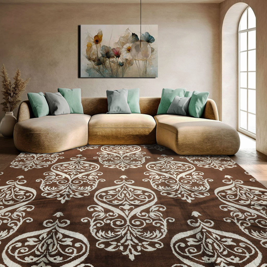 8x10 Chocolate, Slate, Color Hand Loomed Indo Tibetan Wool & Bamboo Silk Transitional Oriental Rug