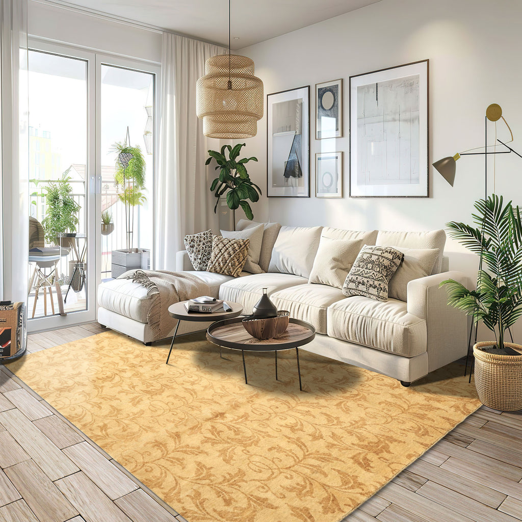 8' Square Tone on Tone Gold, , Color Hand Knotted Tibetan Wool Transitional Oriental Rug