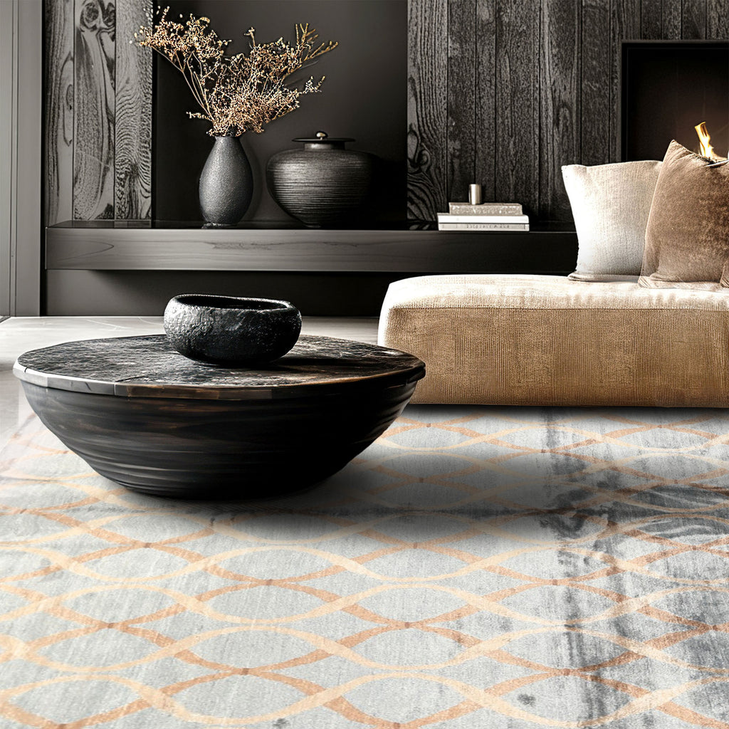 6x9 Slate, Brown, Tan Color Hand Loomed Tibetan Viscose Modern & Contemporay Oriental Rug