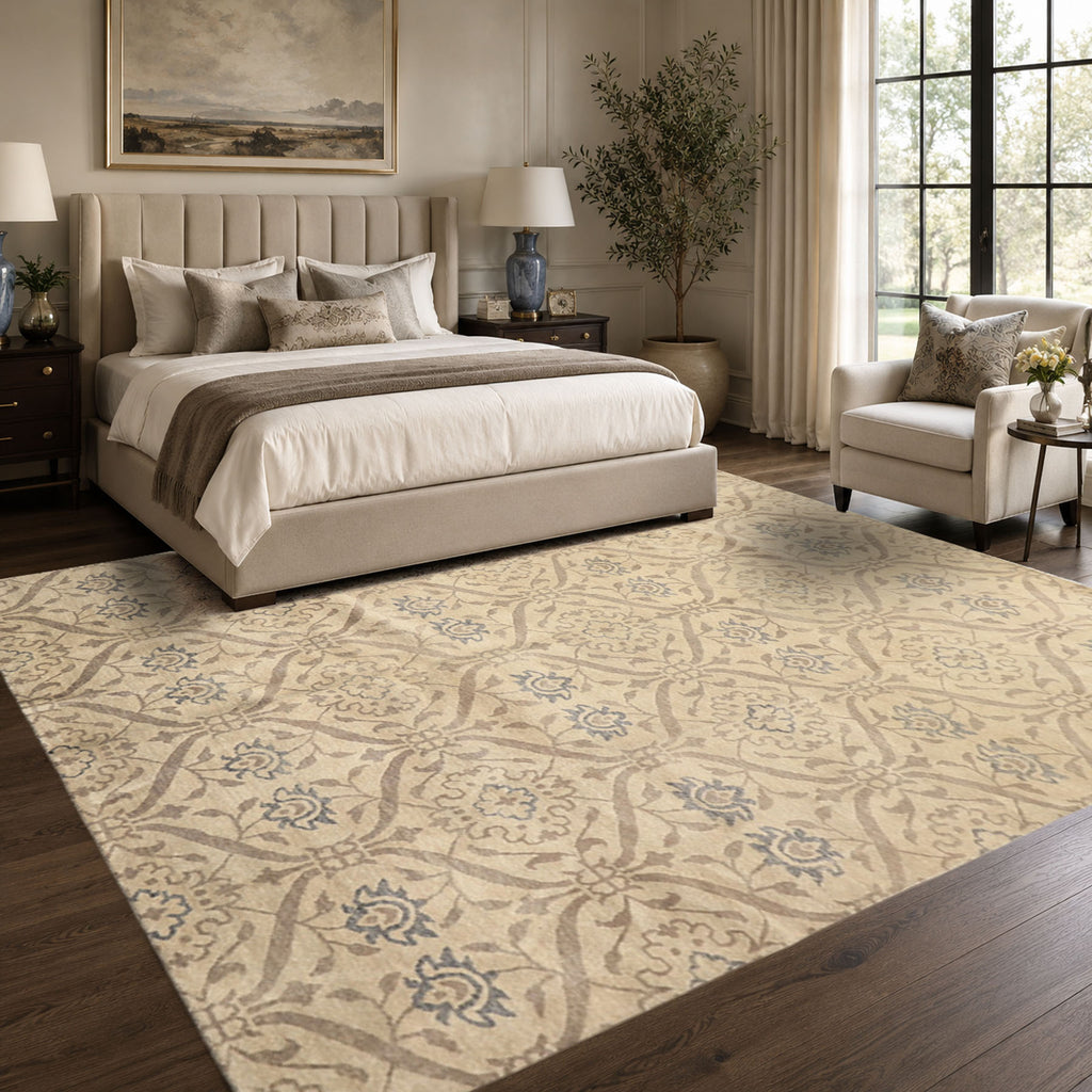 8x10 Gray, Taupe, Slate Color Hand Knotted Tibetan Wool Transitional Oriental Rug