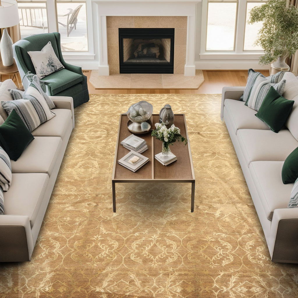 9x12 Moss, Beige, Color Hand Knotted Tibetan Wool & Bamboo Silk Transitional Oriental Rug