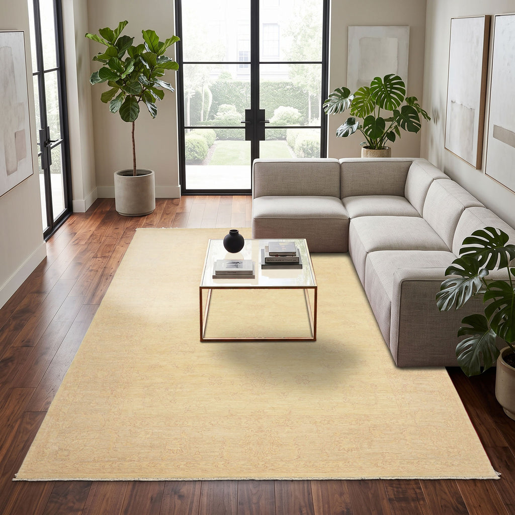 9x12 Ivory, Gray, Taupe Color Hand Knotted Peshawar Wool Transitional Oriental Rug