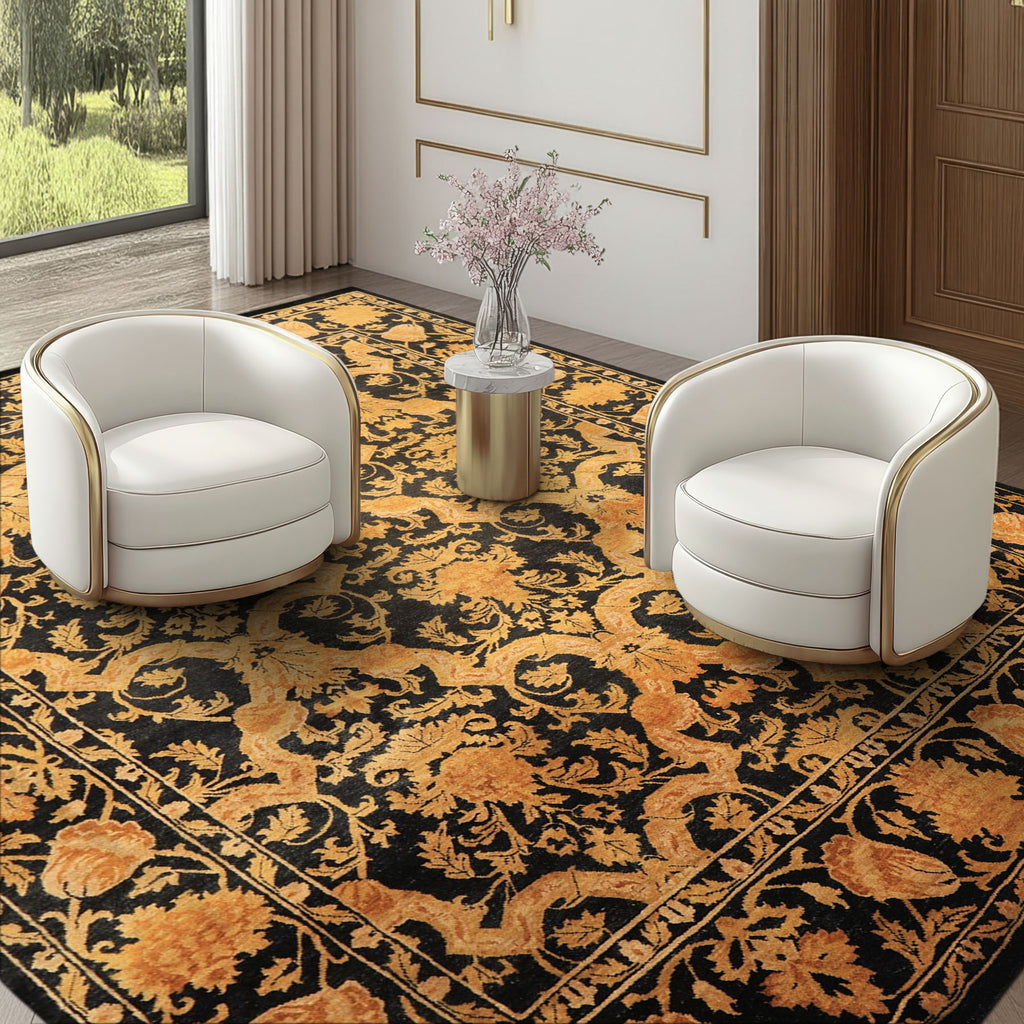 9x11 Black, Beige, Gold Color Hand Knotted Tibetan New Zealand Wool Transitional Oriental Rug