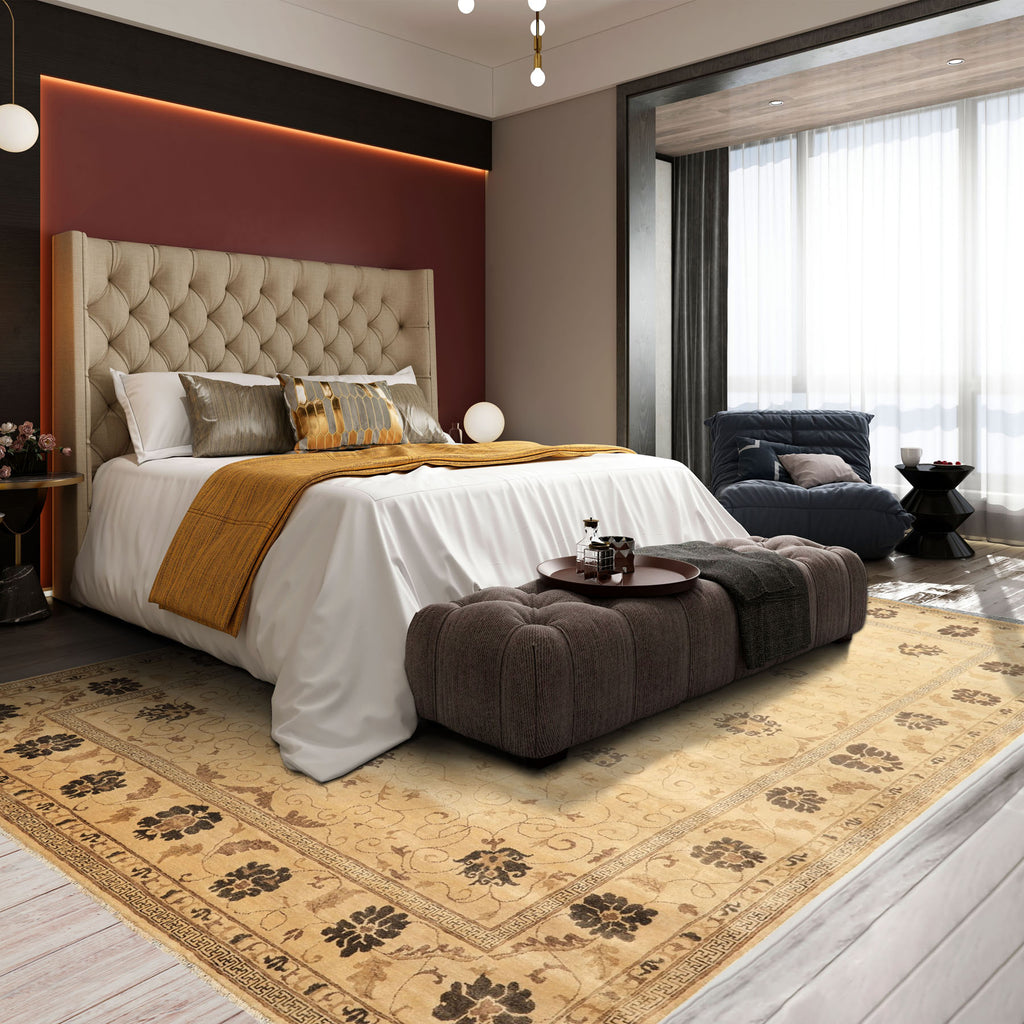 9x12 Beige, Brown, Chocolate Color Hand Knotted Oushak New Zealand Wool Transitional Oriental Rug