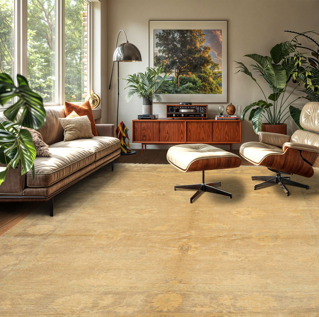 8x10 Beige, Taupe, Celadon Color Hand Knotted Oushak New Zealand Wool Transitional Oriental Rug