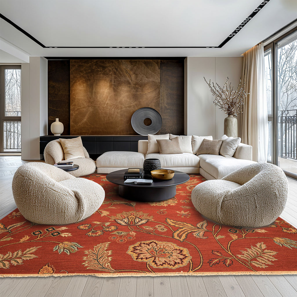 8x10 Rust, Gold, Charcoal Color Hand Knotted Soumak Wool Transitional Oriental Rug