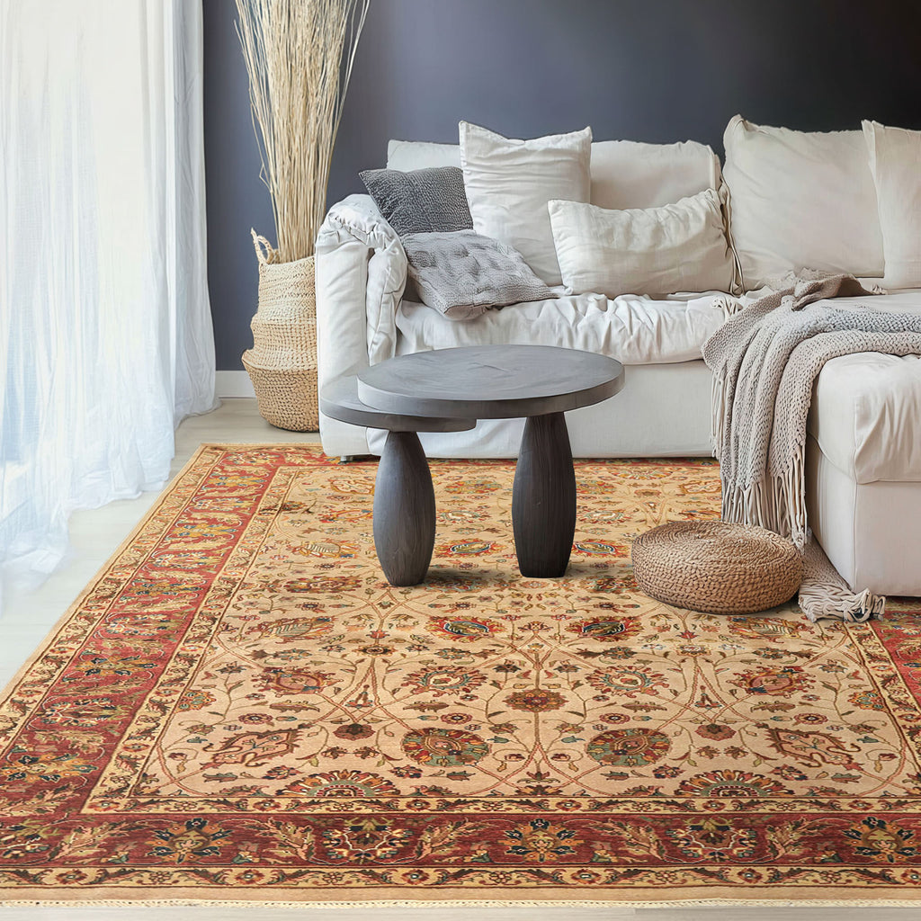 6x9 Tan, Maroon, Gold Color Hand Knotted Kashan Wool & Silk Traditional Oriental Rug