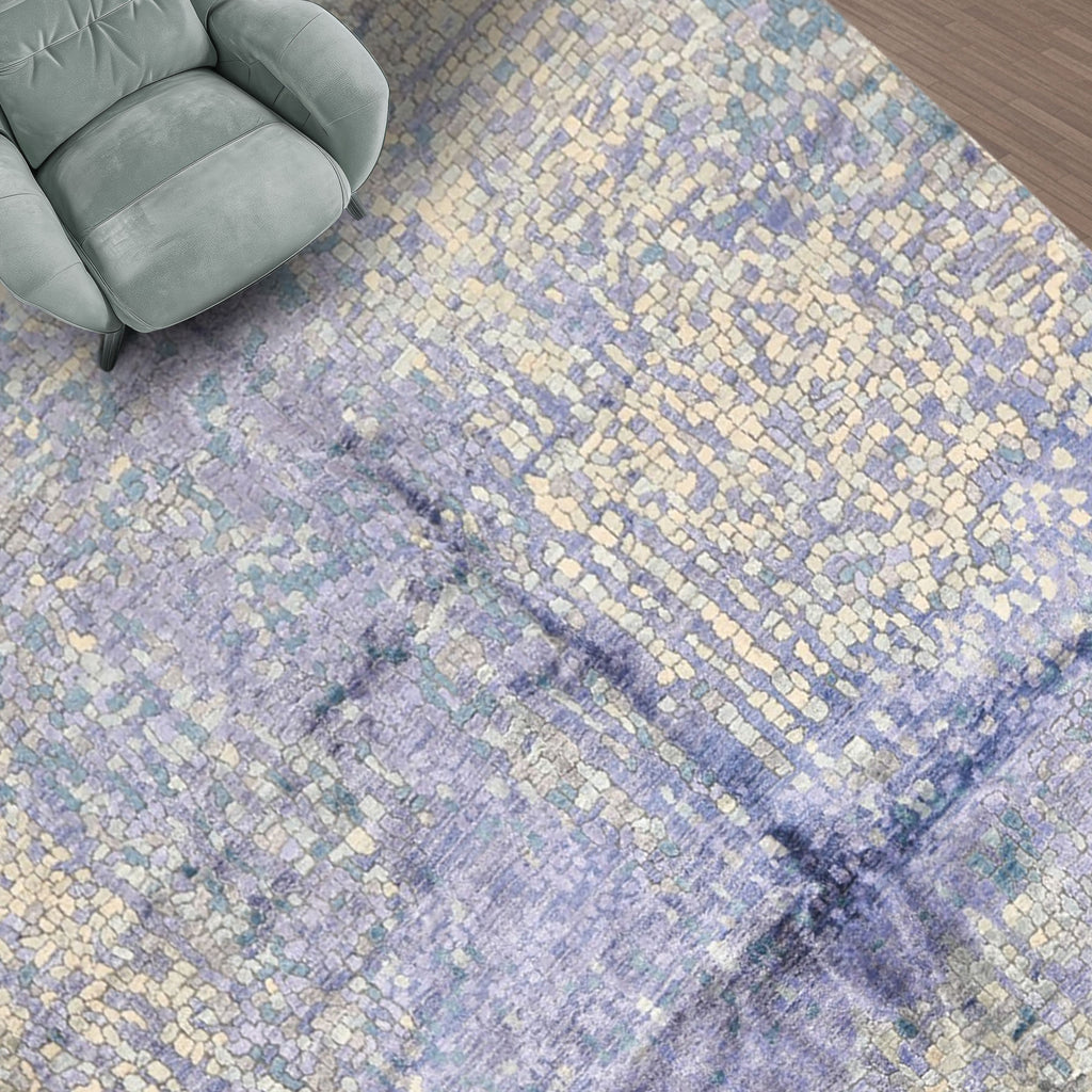 6x9 Lavender, Gray, Aqua Color Hand Knotted Sherpa Viscose Modern & Contemporary Oriental Rug