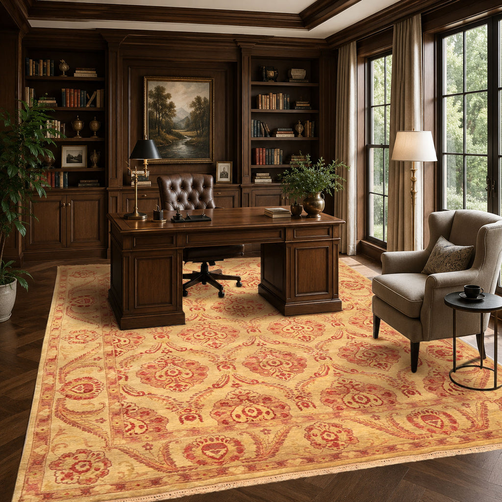 8x10 Gold, Rose, Rust Color Hand Knotted Oushak New Zealand Wool Transitional Oriental Rug