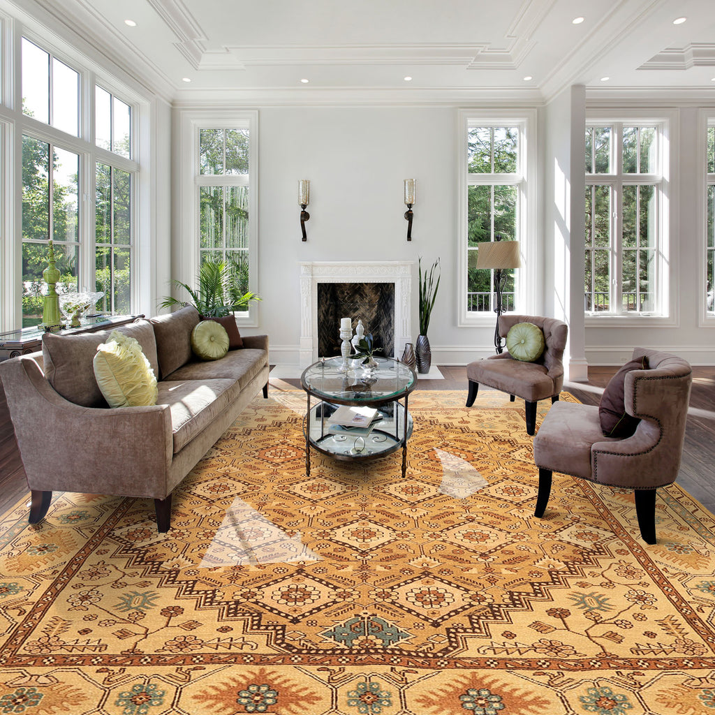 8x10 Caramel, Beige, Brown Color Hand Knotted Oushak Wool Transitional Oriental Rug