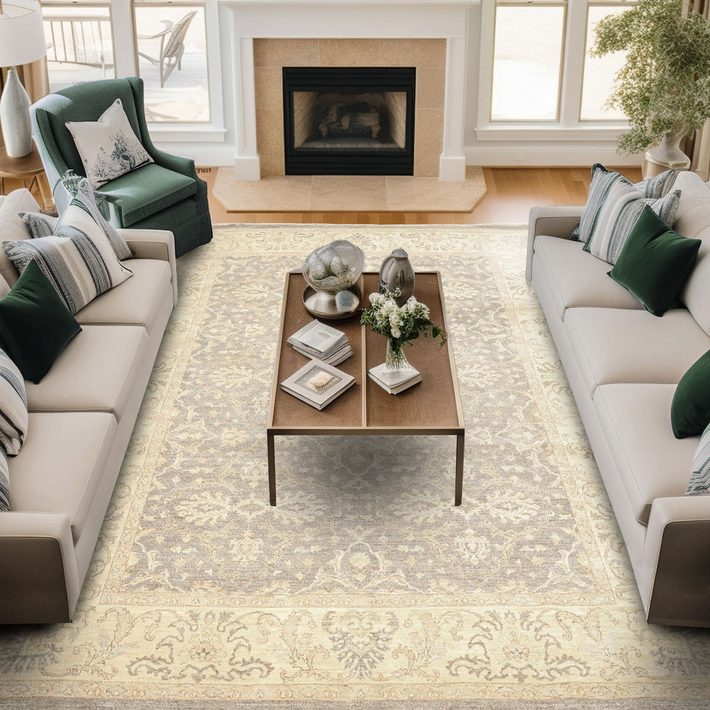 9x12 Taupe, Gray, Ivory Color Hand Knotted Peshawar Wool Transitional Oriental Rug