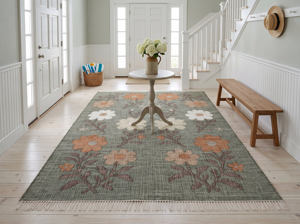 Multi Size Gray Moss Ivory Color Hand Woven Kilim Jute Traditional Oriental Rug