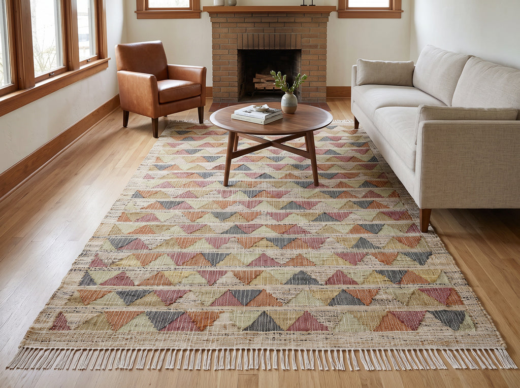 Multi Size Beige coral Gold Color Hand Woven Kilim Jute Southwestern Oriental Rug