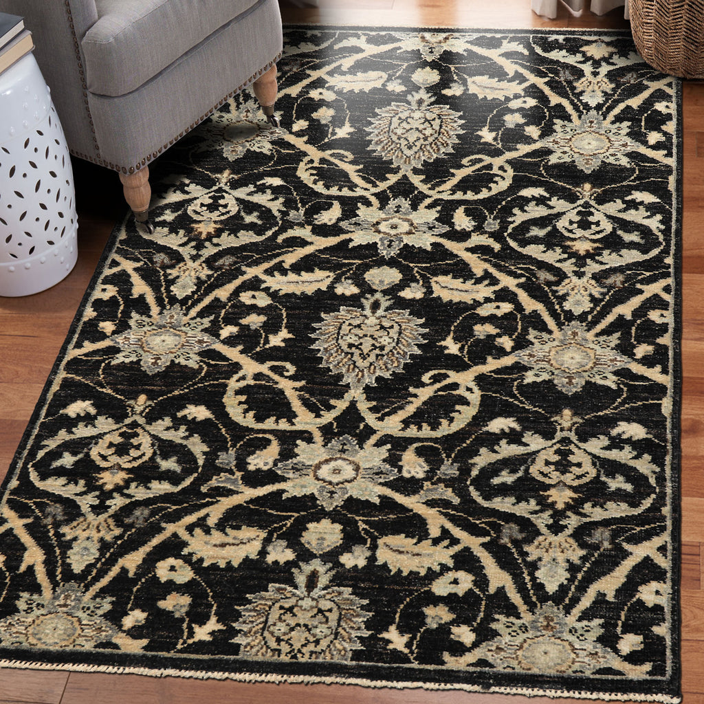 3x5 Charcoal, Beige, Gray Color Hand Knotted Indo Persian Wool Transitional Oriental Rug