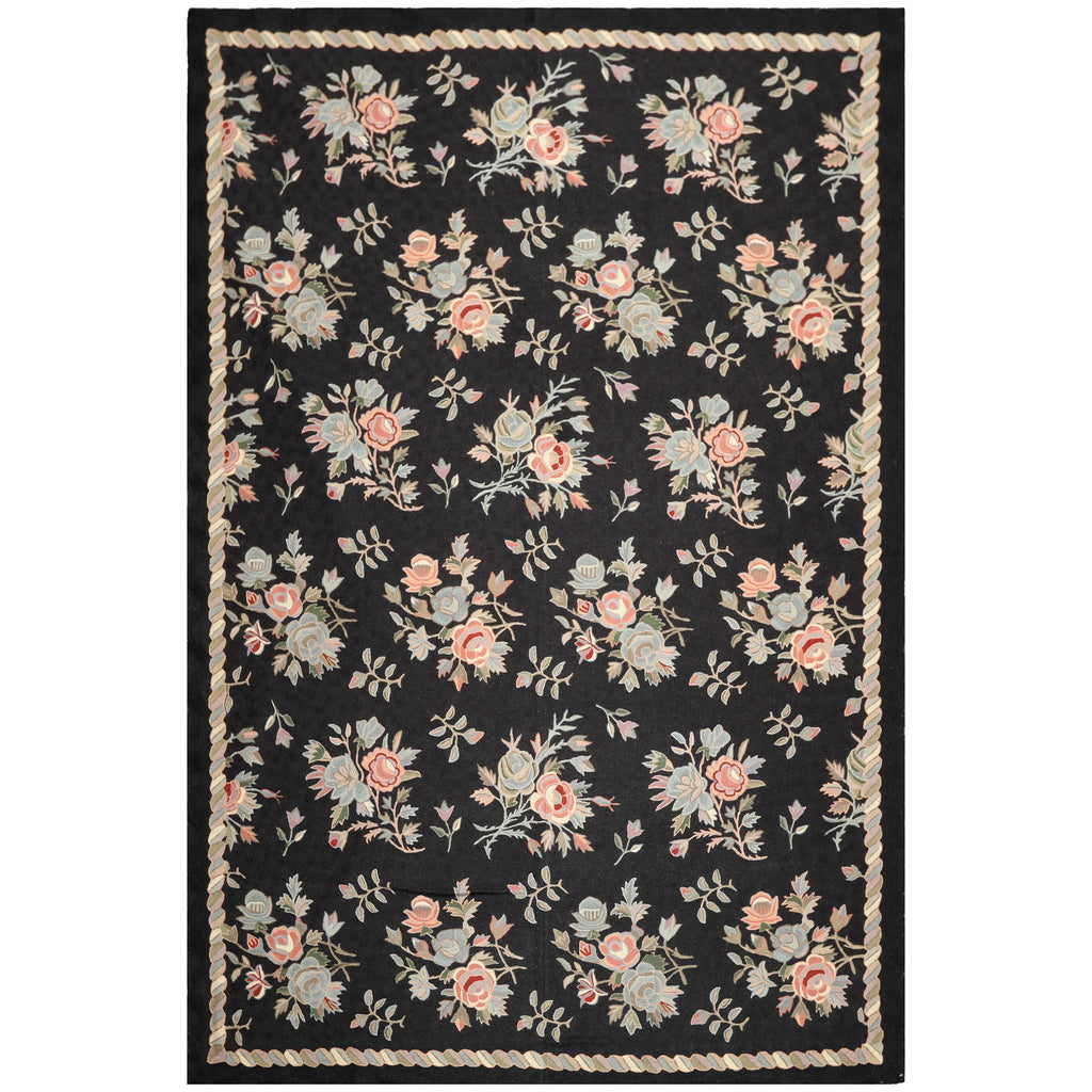 6x9 Charcoal, Rose, Green Color Hand Woven Chainstitch Wool Traditional Oriental Rug