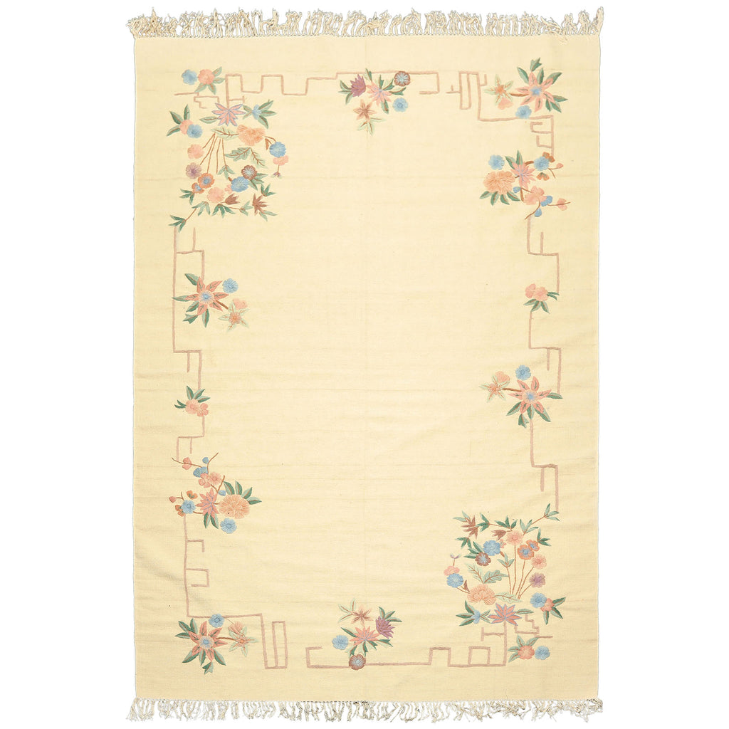 6x9 Ivory, Pink, Blue Color Hand Woven Kilim Wool Transitional Oriental Rug