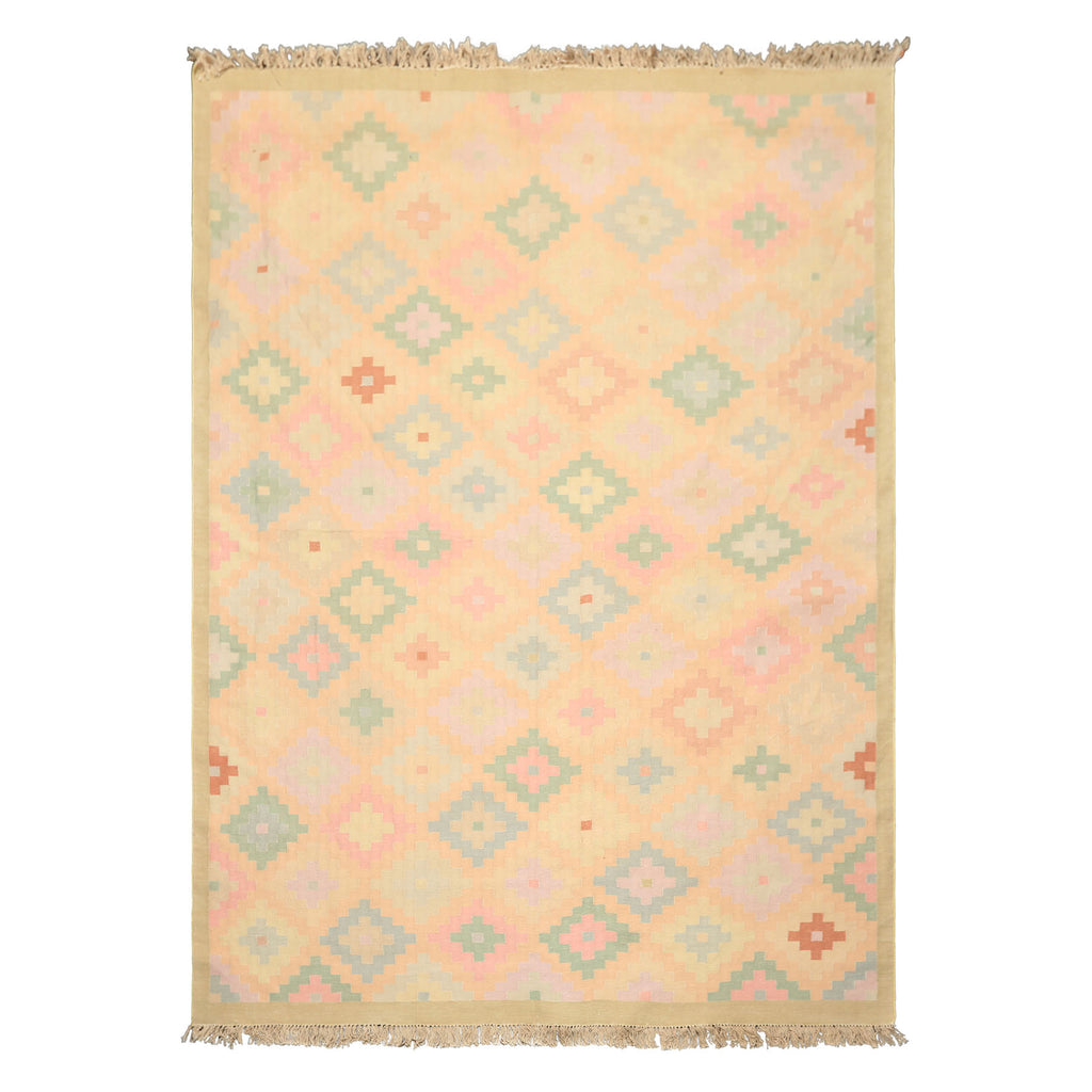 6x9 Peach, Blush, Aqua Color Hand Woven Kilim Wool Southwestern Oriental Rug
