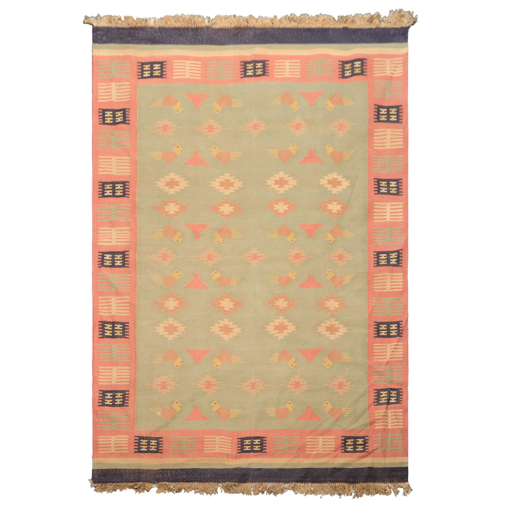 6x9 Mint, Rose, Blue Color Hand Woven Kilim Wool Southwestern Oriental Rug