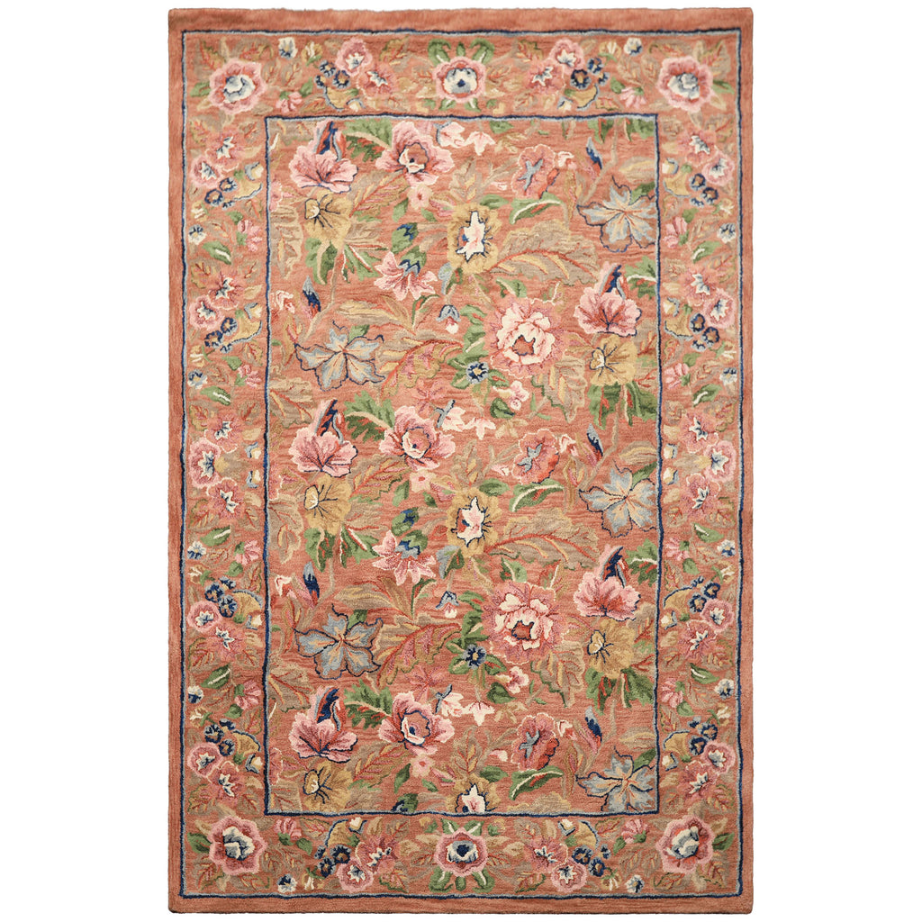 5x8 Rust, Blush, Ivory Color Hand Tufted  Wool Traditional Oriental Rug