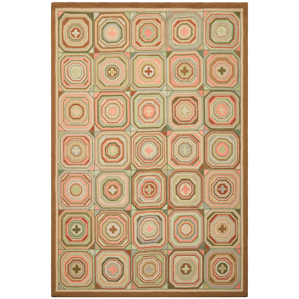 6x9 Blush, Green, Brown Color Machine Made  Wool Traditional Oriental Rug