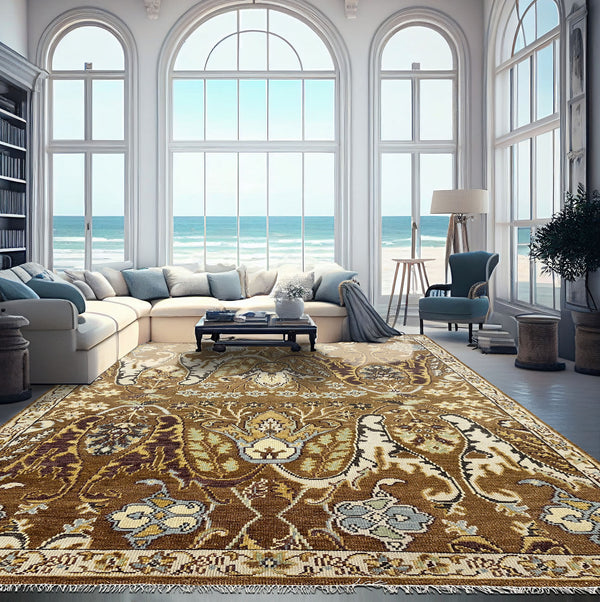 Multi Size Mint Gray Ivory Color Hand Knotted Oushak Wool  Oriental Rug