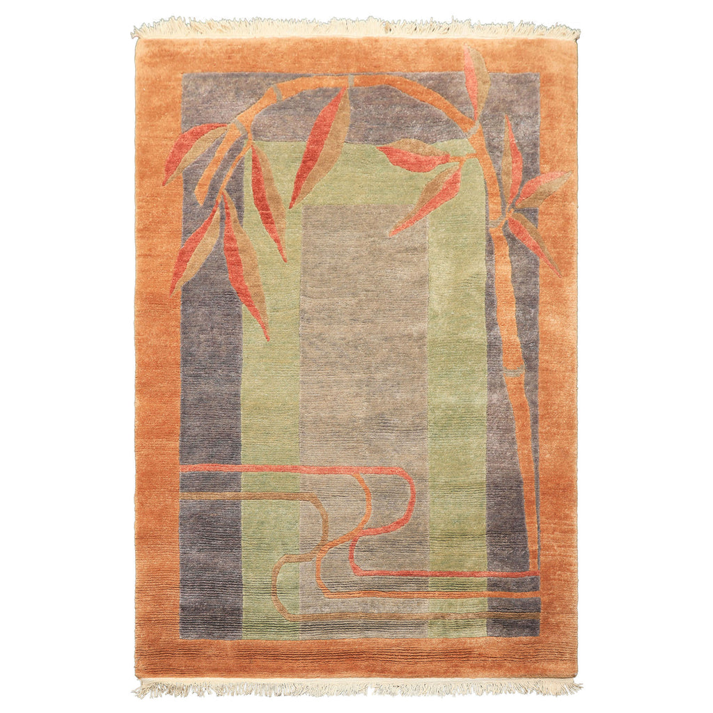 5x7 Gray, Sage, Caramel Color Hand Knotted Tibetan Wool Transitional Oriental Rug