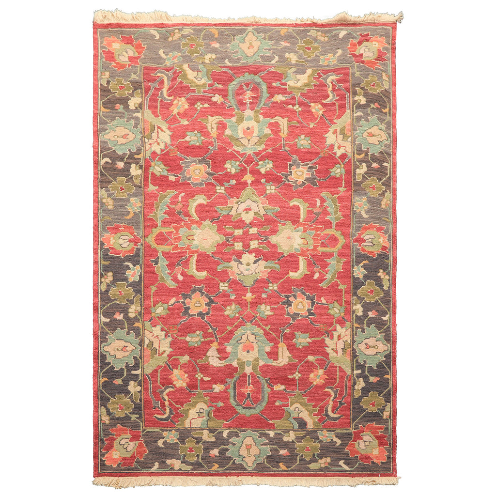 4x6 Wine, Gray, Aqua Color Hand Knotted Soumak Wool Traditional Oriental Rug