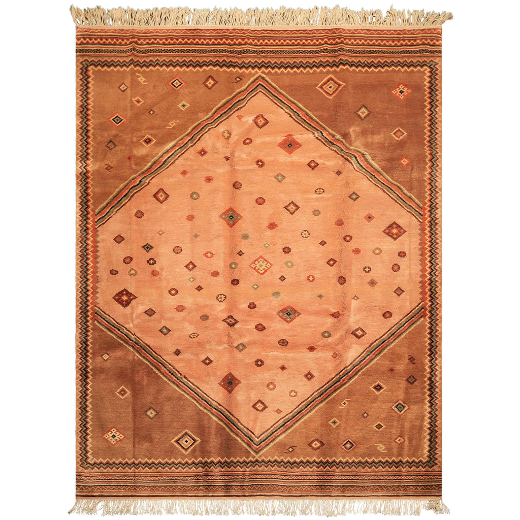 8x11 Blush, Brown, Ivory Color Hand Knotted Lori Wool Traditional Oriental Rug