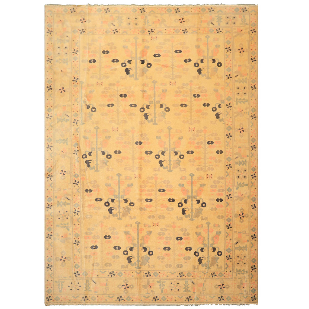 8x11 Ivory, Gray, Blush Color Hand Knotted Turkish Oushak Wool Transitional Oriental Rug