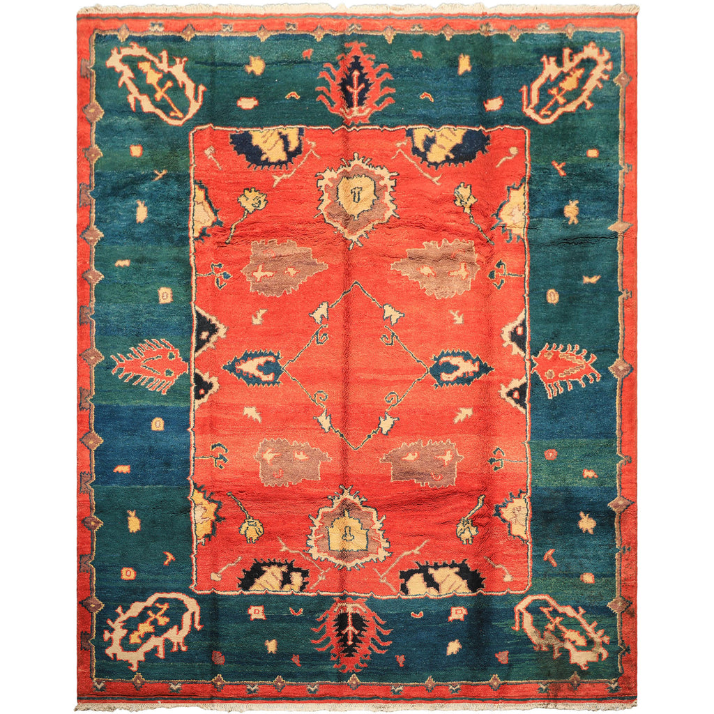 9x12 Coral, Turquoise, Teal Color Hand Knotted Turkish Oushak Wool  Oriental Rug