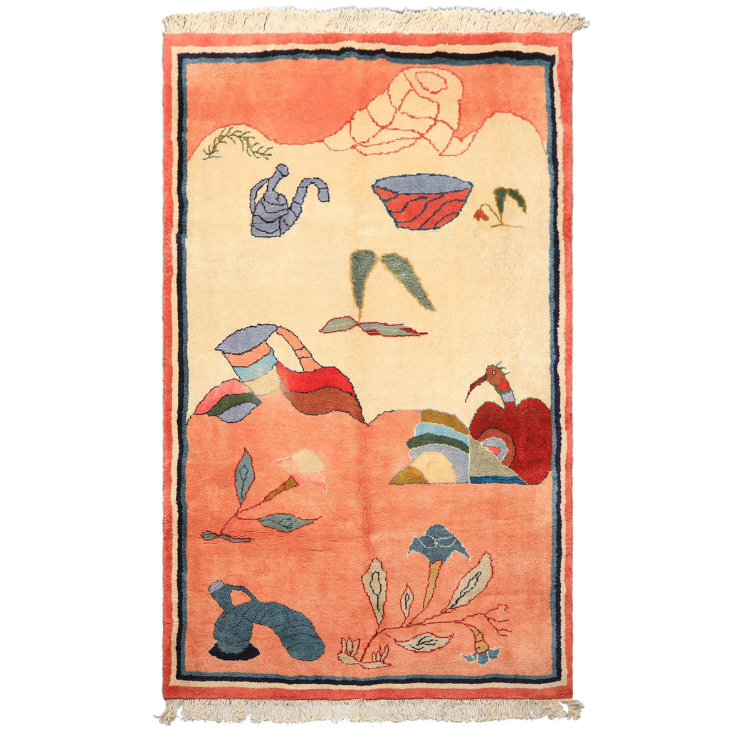 6x9 Ivory, Blush, Red Color Hand Knotted Gabbeh Wool Modern & Contemporary Oriental Rug