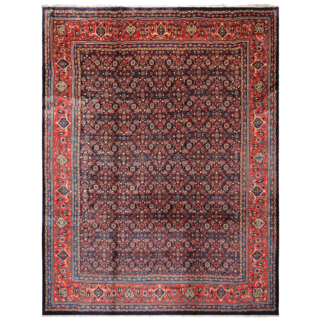 10x14 Navy, Coral, Blue Color Hand Knotted Bidjar Wool Traditional Oriental Rug