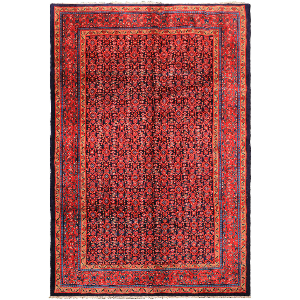 7x10 Navy, Coral, Aqua Color Hand Knotted Mahal Sarouk Wool Traditional Oriental Rug