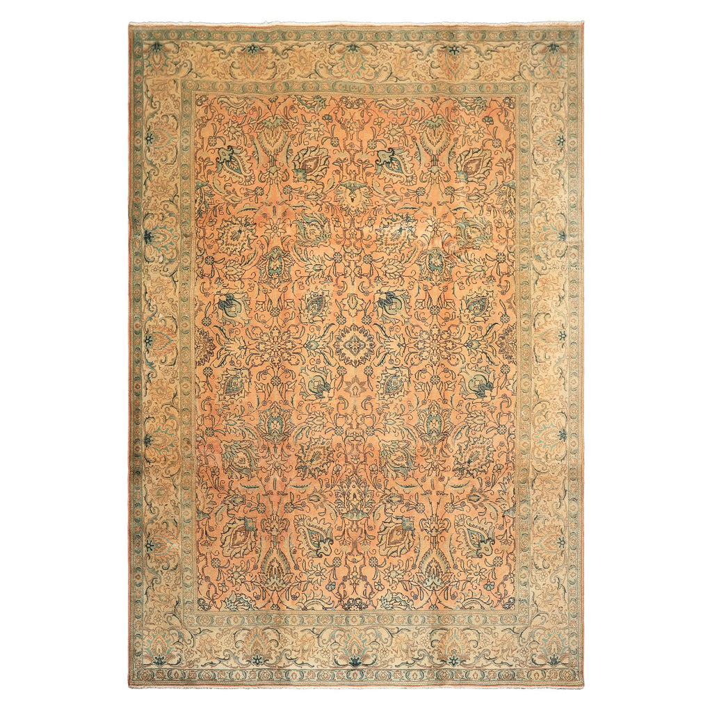 10x14 Peach, Beige, Celadon Color Hand Knotted Tabriz Wool Traditional Oriental Rug