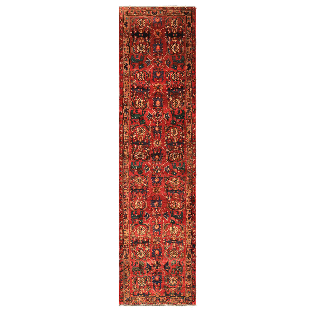 Runner Rust, Tan, Turquoise Color Hand Knotted Bakhtiari Wool Traditional Oriental Rug