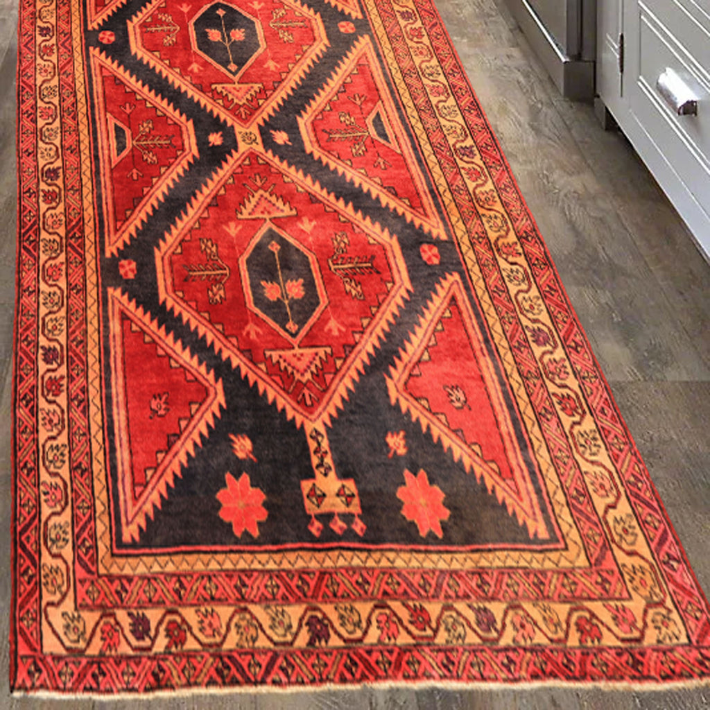 Runner Rust, Charcoal, Rose Color Hand Knotted Bakshaish Wool Traditional Oriental Rug