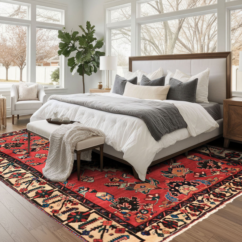 6x9 Red, Ivory, Green Color Hand Knotted Bakhtiari Wool  Oriental Rug