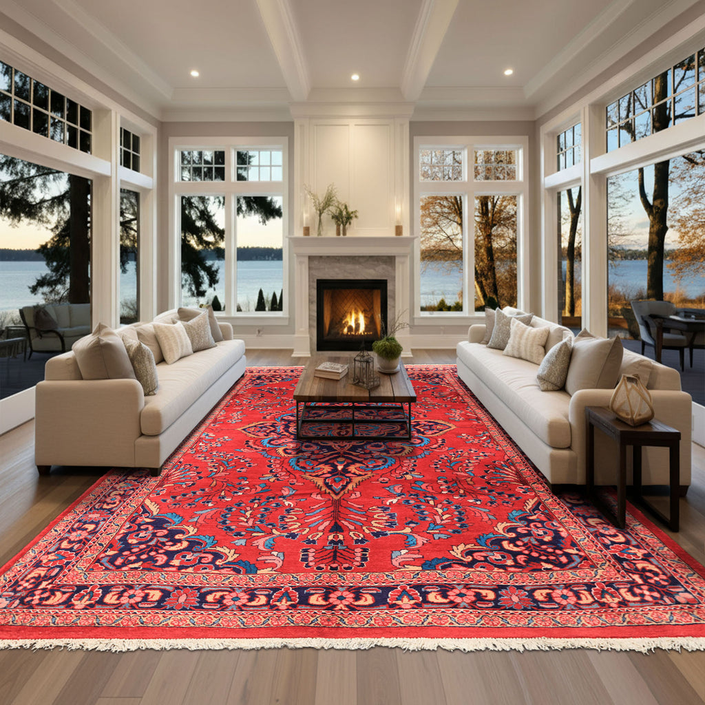 7x10 Red, Navy, Pink Color Hand Knotted Lilihan Wool Traditional Oriental Rug