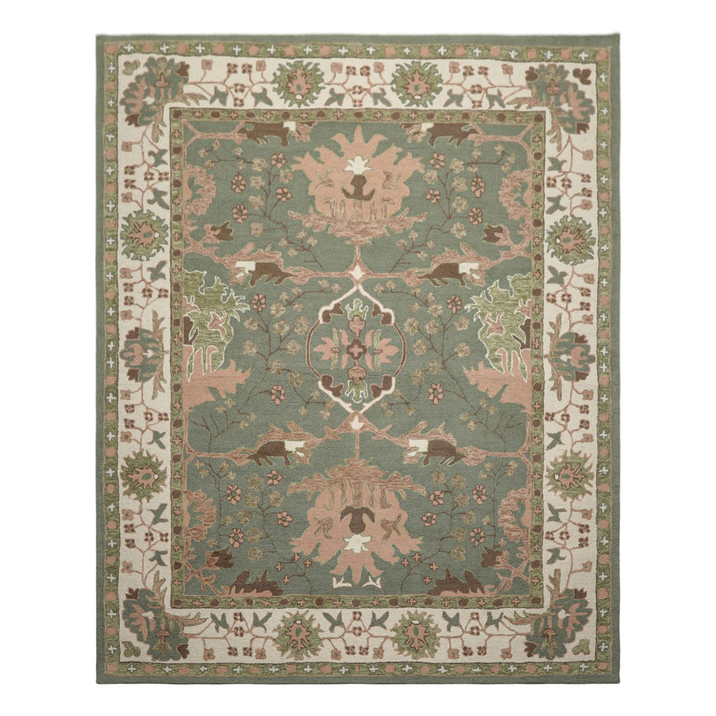 Multi Size Sage Ivory Brown Color Hand Hooked  Wool Traditional Oriental Rug