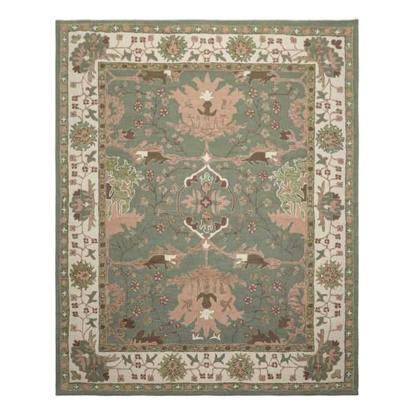 Multi Size Sage Ivory Brown Color Hand Hooked  Wool Traditional Oriental Rug