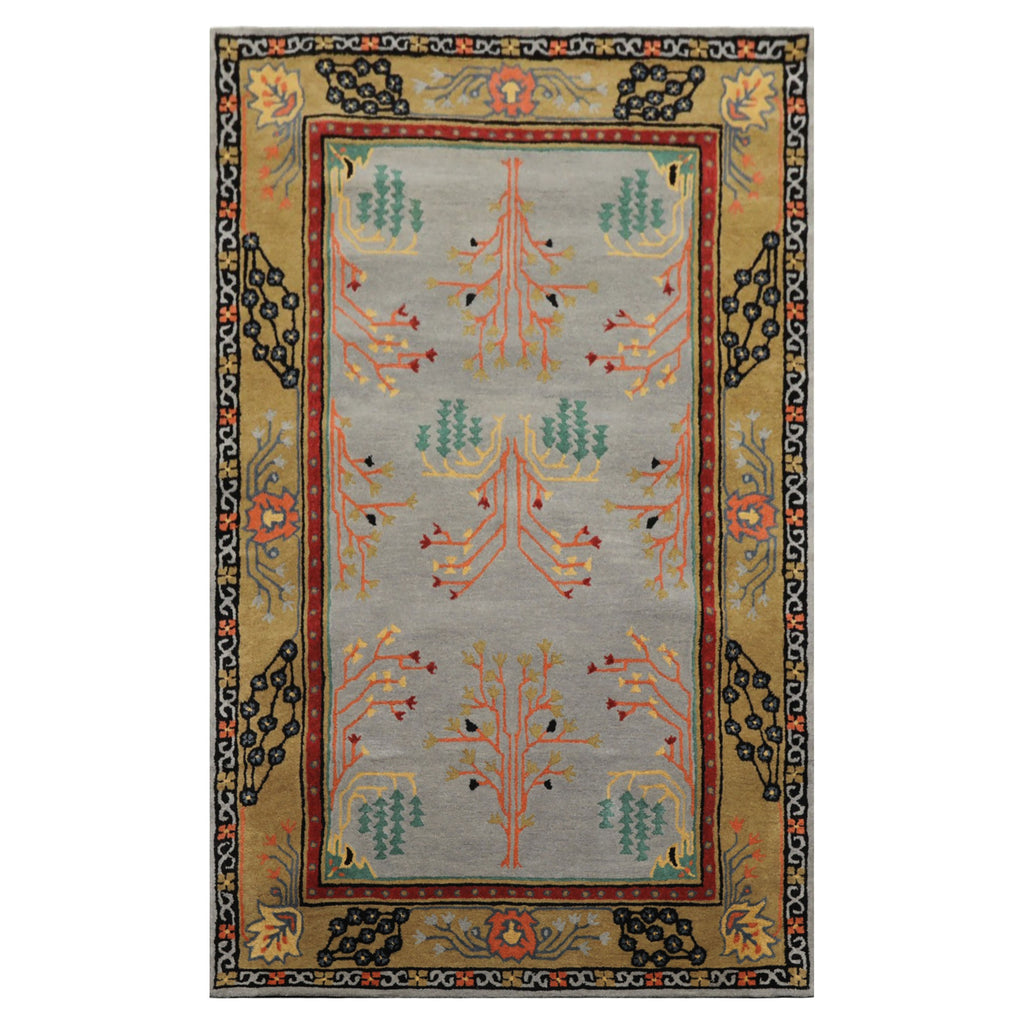 5x8 Slate, Gold, Black Color Hand Tufted Donegal Wool Traditional Oriental Rug