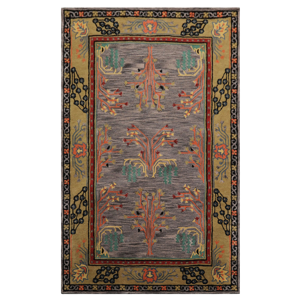 5x8 Lavender, Gold, Black Color Hand Tufted Donegal Wool Traditional Oriental Rug