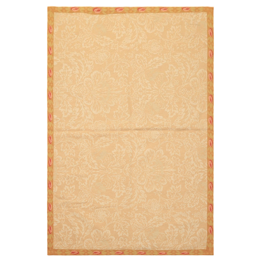 4x6 Tan, Beige, Gold Color Hand Woven French Aubusson Needlepoint Wool Transitional Oriental Rug