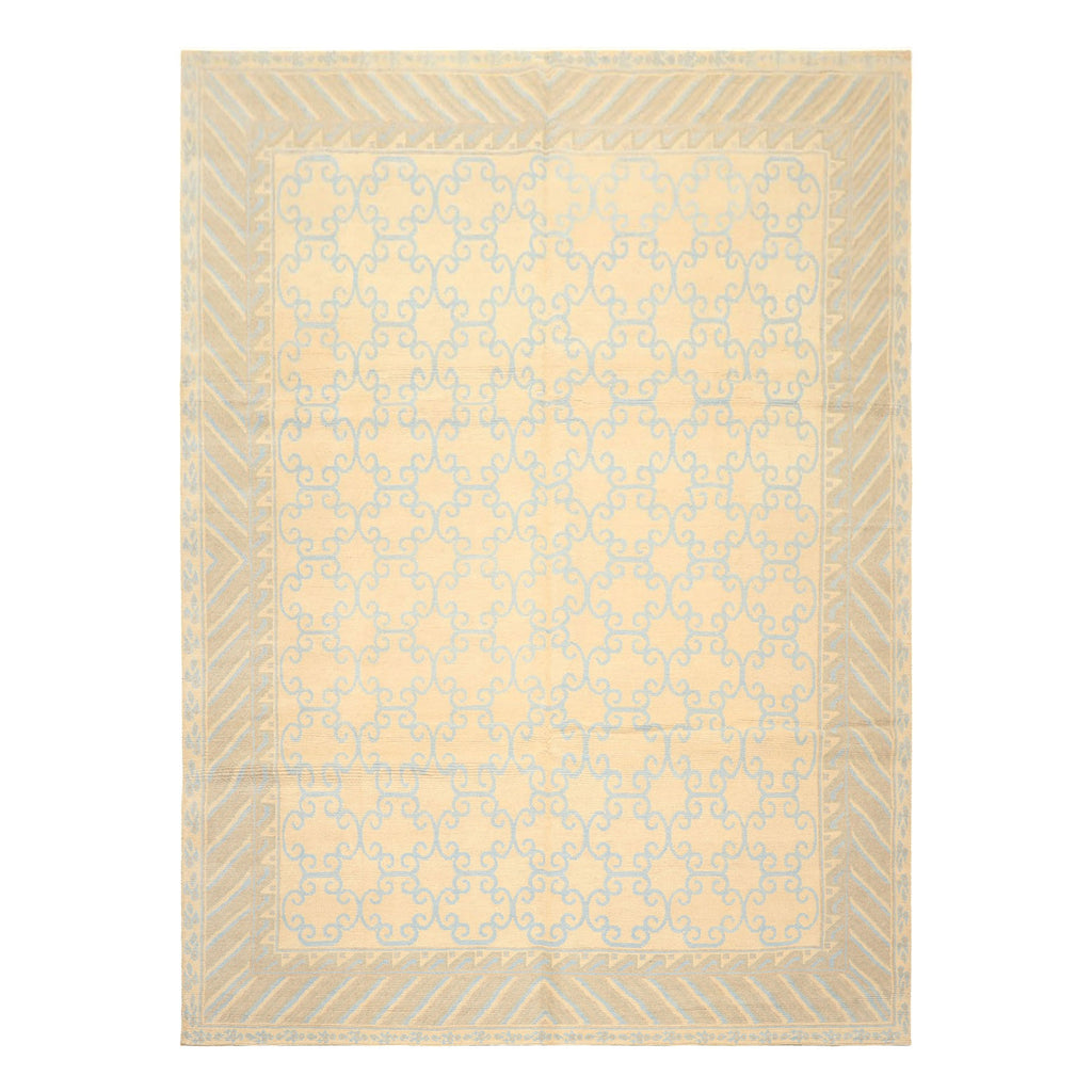 8x10 Ivory, Beige, Taupe Color Hand Knotted Tibetan Wool Transitional Oriental Rug